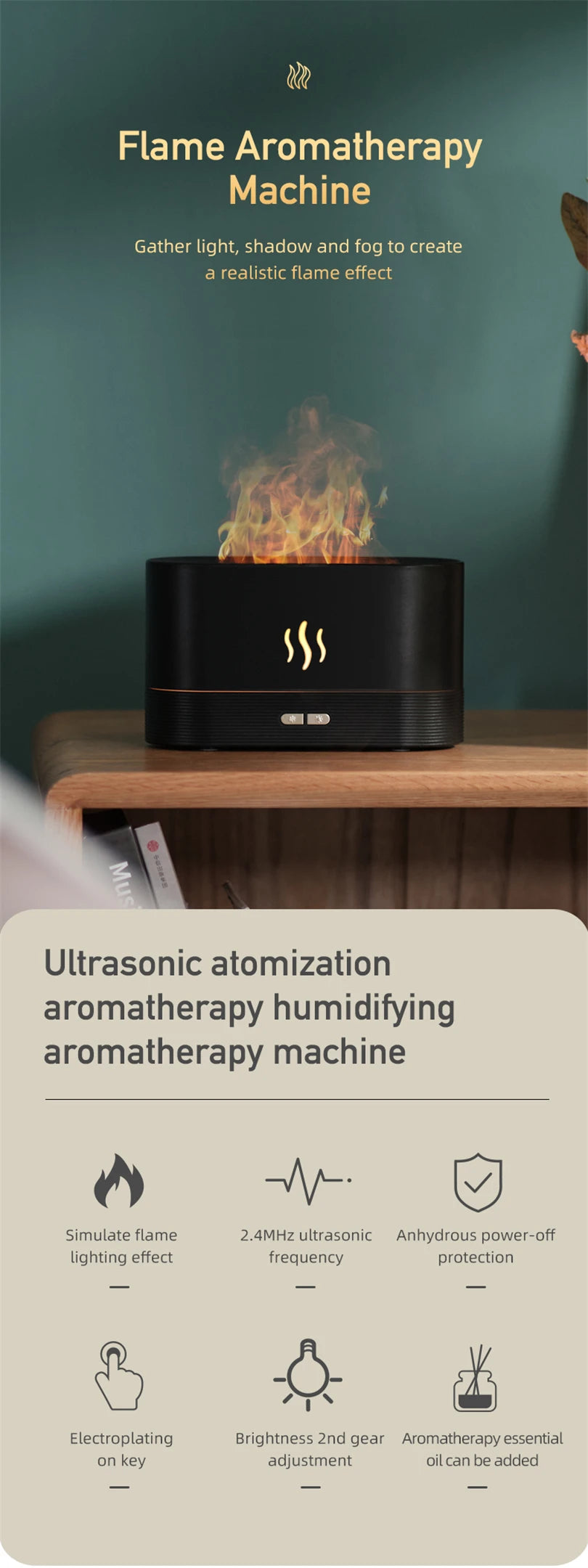 Aroma Diffuser Air Humidifier Ultrasonic Cool Mist Maker With LED Lighting Simulation Colorful Flame Fragrance Machine