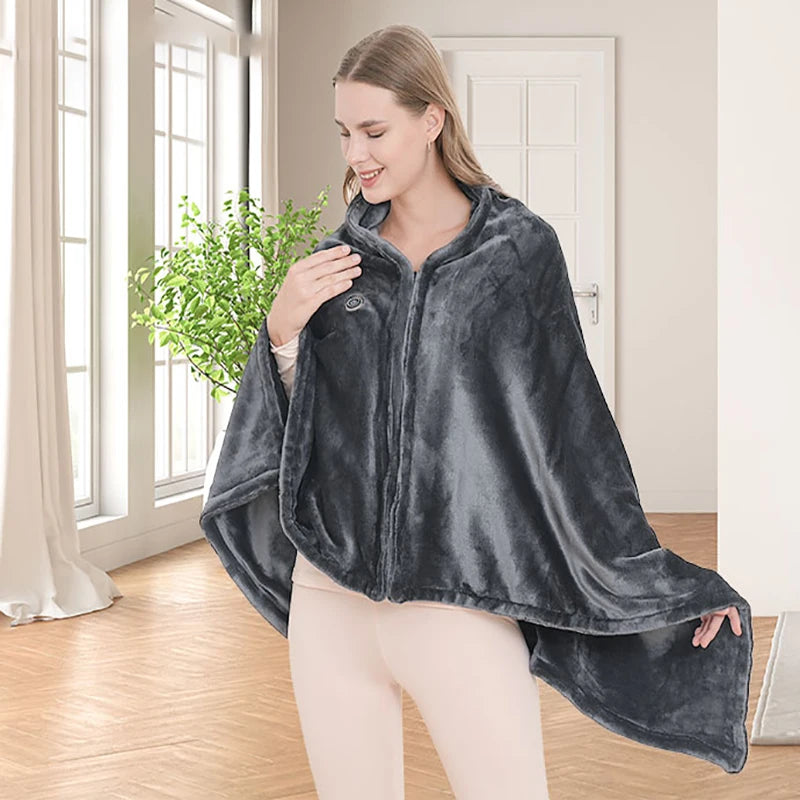 Wearable Heating Electric Blanket Shawl 3 Heated Level Throw Blanket 5v USB Charging Coral Velvet 8 Heated Areas Fast Heating