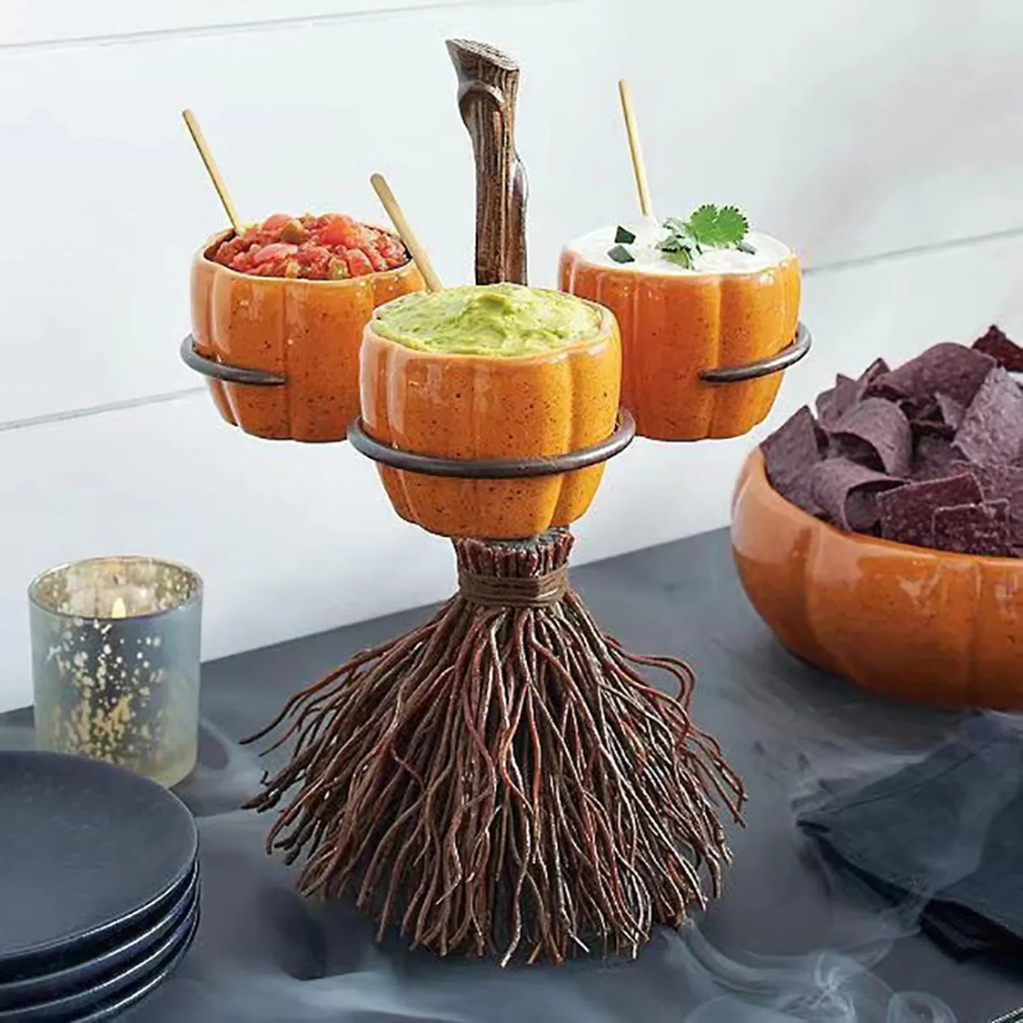 Halloween Pumpkin Snack Plates Rack Witch Bowl Cake Stand Dessert Fruit Dishes Party Buffet Display Tray Desktop Decoration