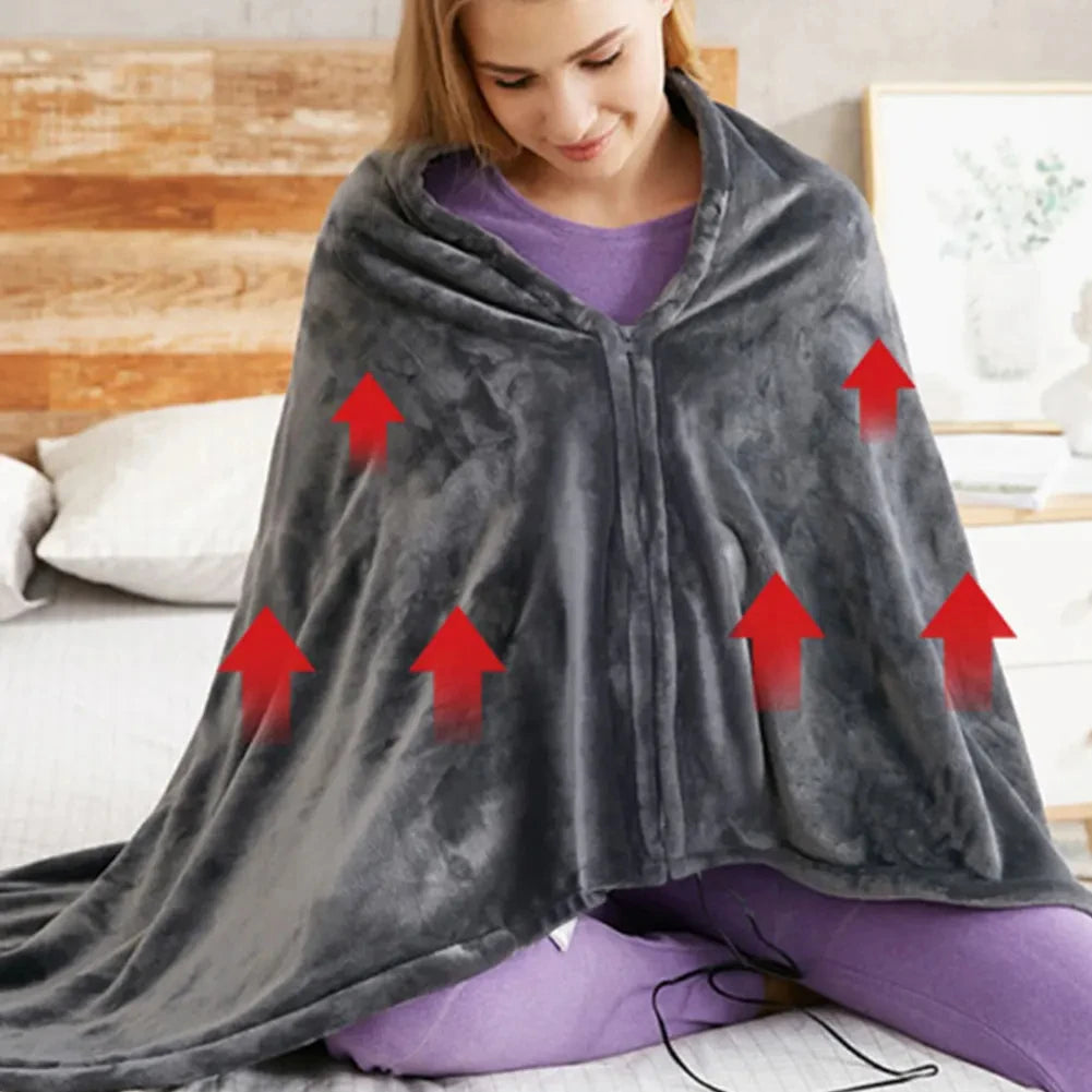 Wearable Heating Electric Blanket Shawl 3 Heated Level Throw Blanket 5v USB Charging Coral Velvet 8 Heated Areas Fast Heating