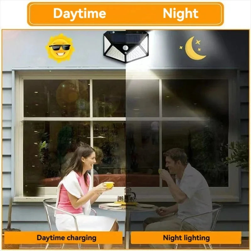 1Pcs 100 LED Wall Lights Outdoor Solar Lamp PIR Motion Sensor Solar Powered Sunlight Street Light for Garden Decoration