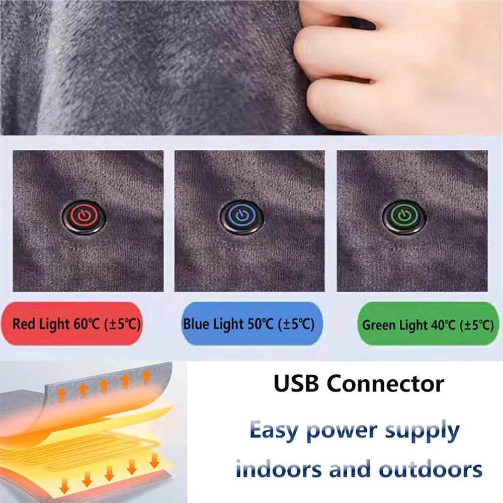 Wearable Heating Electric Blanket Shawl 3 Heated Level Throw Blanket 5v USB Charging Coral Velvet 8 Heated Areas Fast Heating