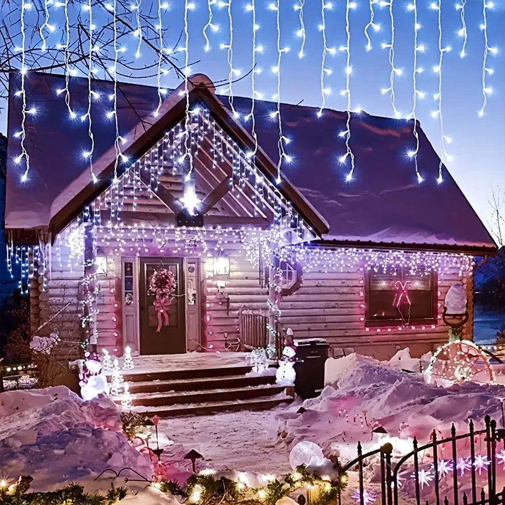 3.5M/7.5M Solar Curtain Icicle Light Outdoor Eaves Decor String Lights Garden Party Yard Christmas Decoration holiday Garlands