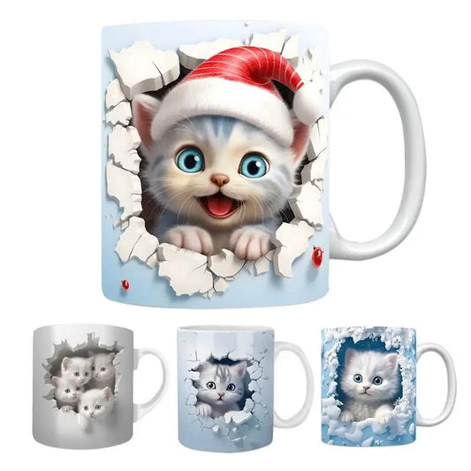 Creative Space Design Multi-Purpose Mugs 3D Effect Cat Mug Water Cup 3D Cat Lovers Coffee Mug Universal Gifts for Christmas