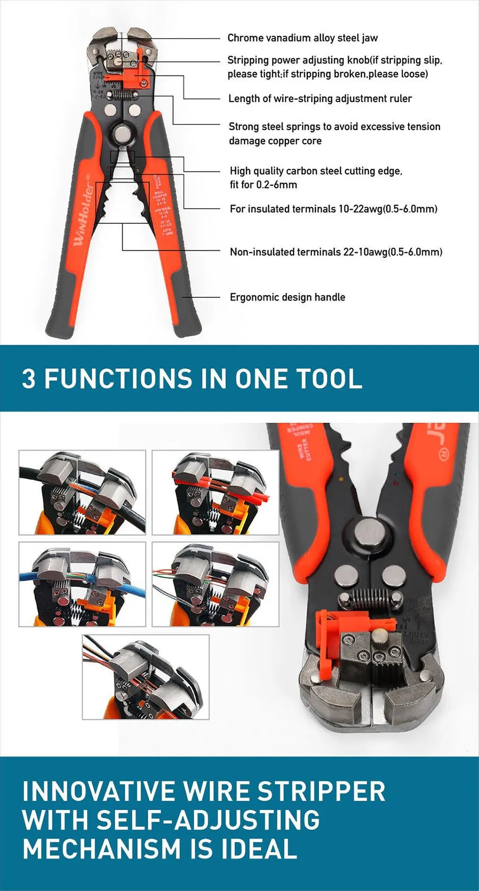 Professional Electrician Wire Tool Cable Wire Stripper Cutter Crimper Automatic Crimping Stripping Plier