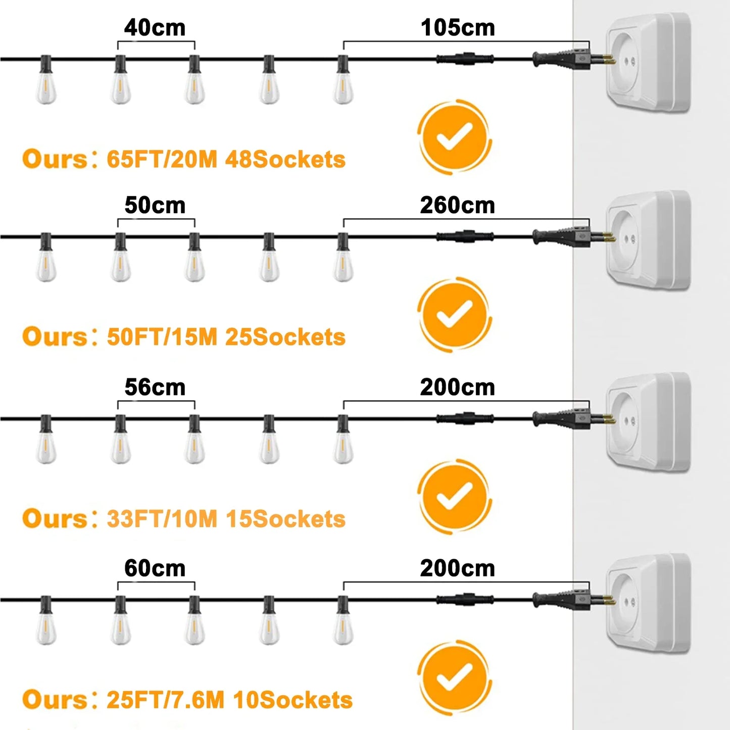 ST38 String Lights Outdoor Garland Connectable Shatterproof Waterproof Plastic LED Bulb Dimmable Patio Garden Decor Fairy Lighst