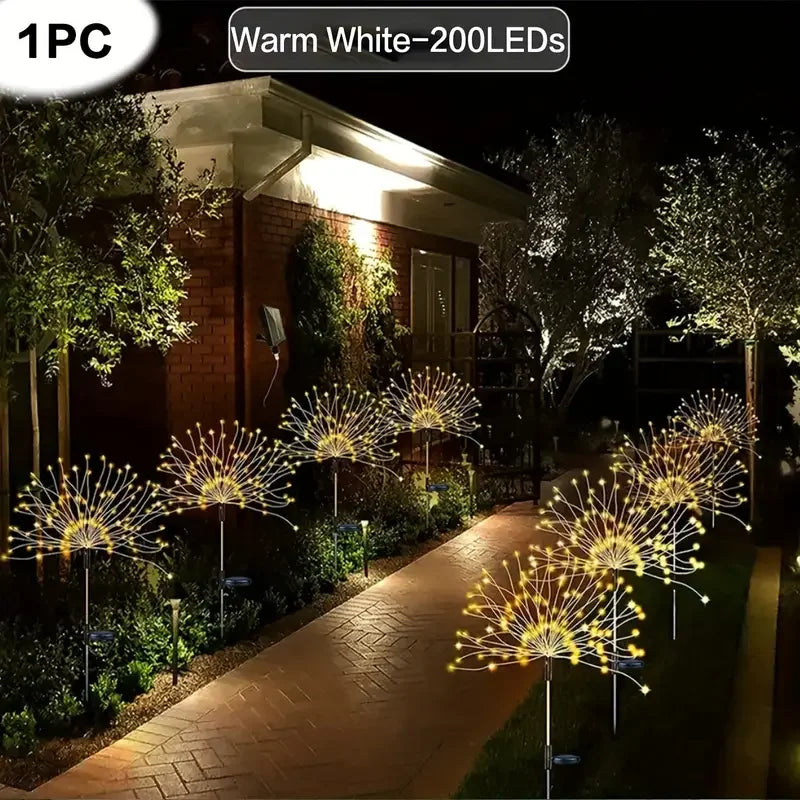 NEW 200LEDs Solar Fireworks Lights Outdoor Waterproof Solar Garden Lights 8 Lighting Modes With Remote Control Decorations Light