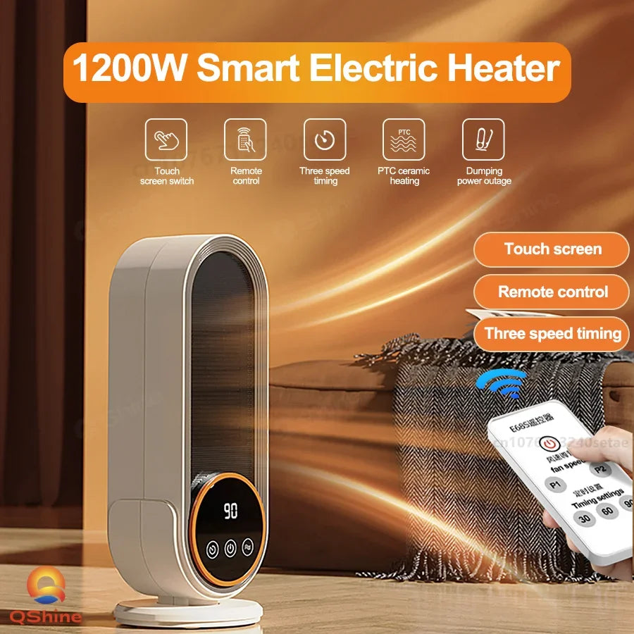 1200W Touch Screen Space Heater Portable Electric Heater Electric Portable Warmer Home Heater with Remote Control and Timing