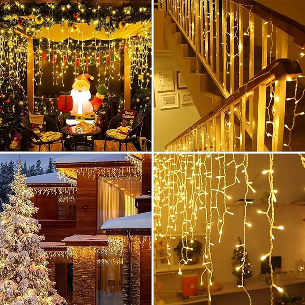 3.5M/7.5M Solar Curtain Icicle Light Outdoor Eaves Decor String Lights Garden Party Yard Christmas Decoration holiday Garlands