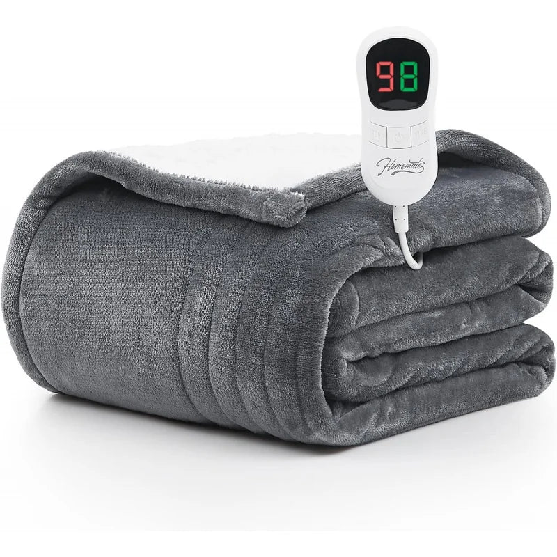 Heated Blanket Electric Throw - 50"x60" Heating Blanket Throw 1/2/4/6/8 Hours Auto-off 10 Heat Level Heat Blanket Over-heat