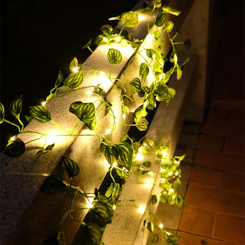 Flower Green Leaf String Lights Artificial Vine Fairy Lights Battery Powered Christmas Tree Garland Light for Weeding Home Decor