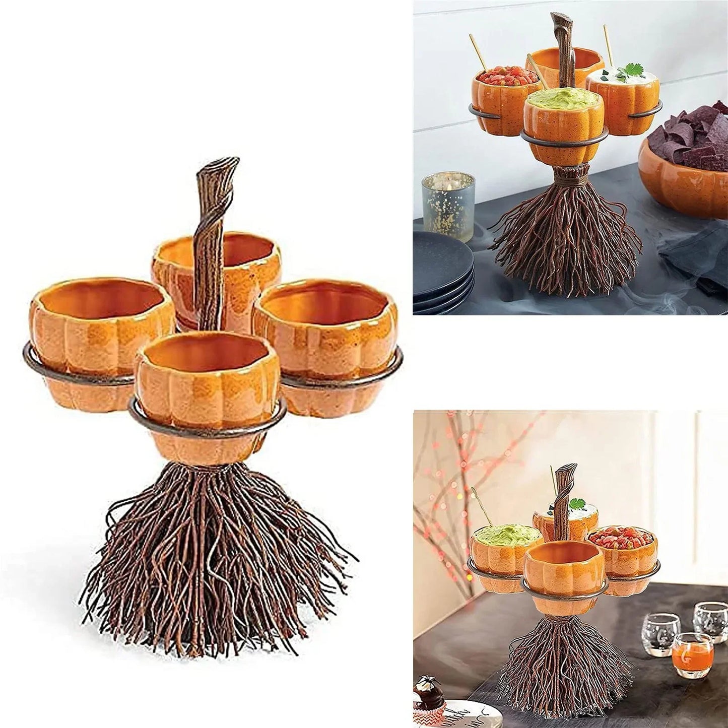 Halloween Pumpkin Snack Plates Rack Witch Bowl Cake Stand Dessert Fruit Dishes Party Buffet Display Tray Desktop Decoration