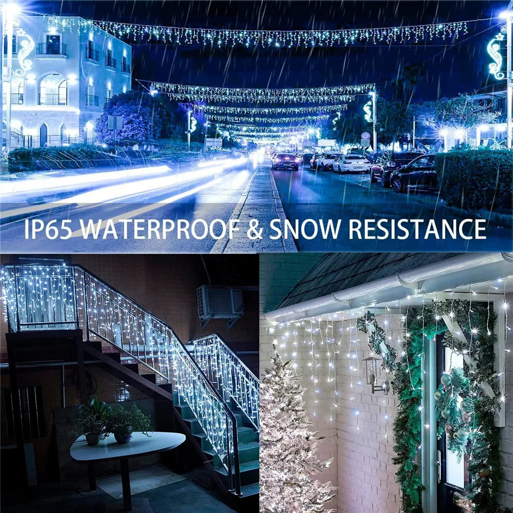 3.5M/7.5M Solar Curtain Icicle Light Outdoor Eaves Decor String Lights Garden Party Yard Christmas Decoration holiday Garlands