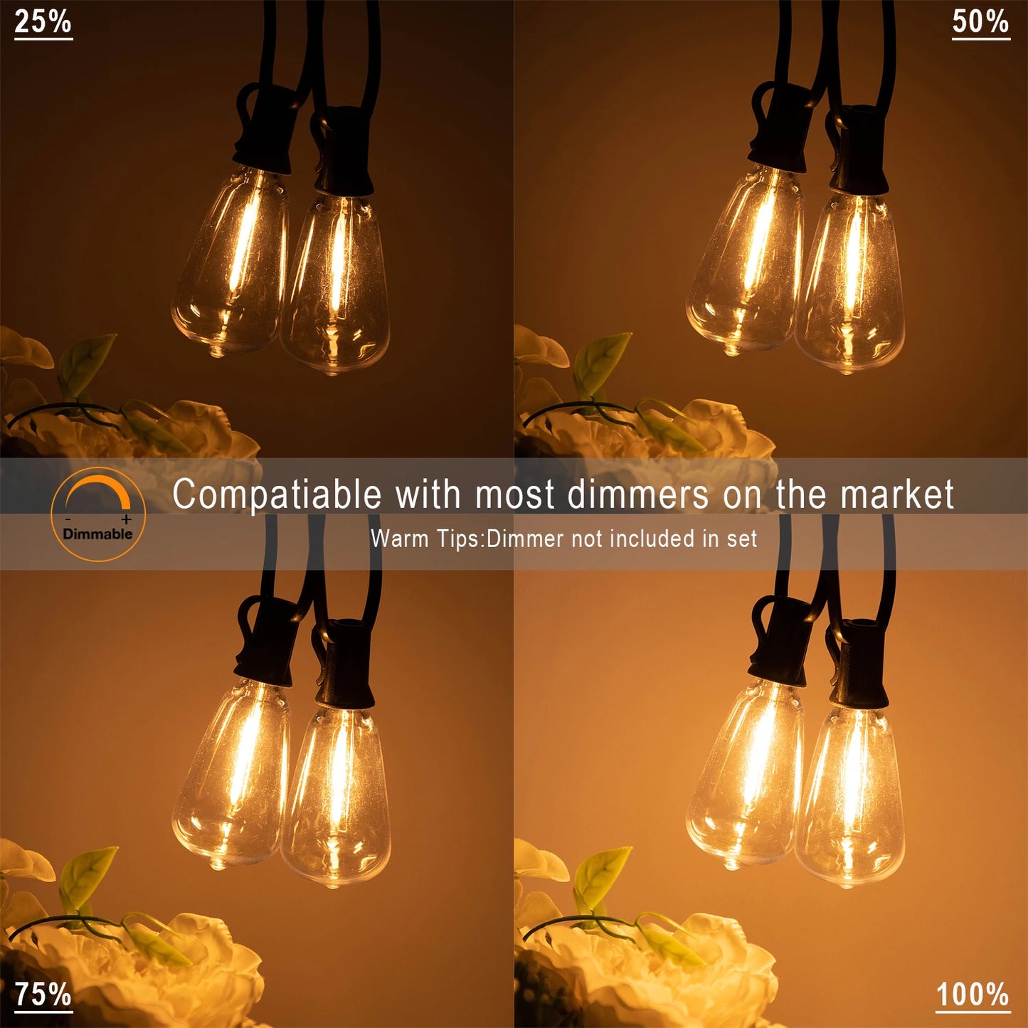 ST38 String Lights Outdoor Garland Connectable Shatterproof Waterproof Plastic LED Bulb Dimmable Patio Garden Decor Fairy Lighst