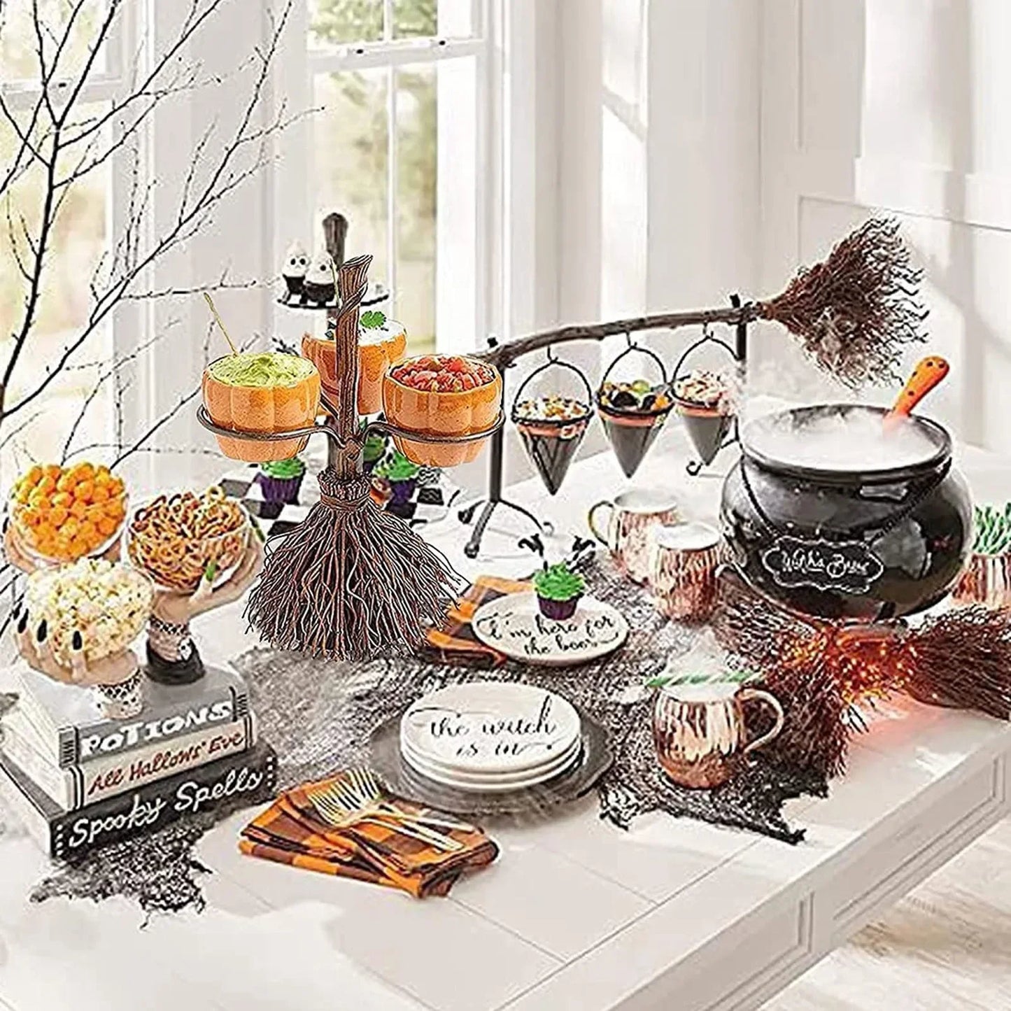 Halloween Pumpkin Snack Plates Rack Witch Bowl Cake Stand Dessert Fruit Dishes Party Buffet Display Tray Desktop Decoration