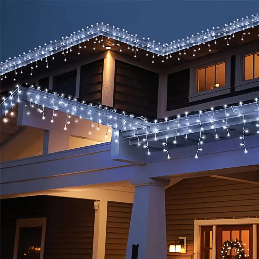 3.5M/7.5M Solar Curtain Icicle Light Outdoor Eaves Decor String Lights Garden Party Yard Christmas Decoration holiday Garlands