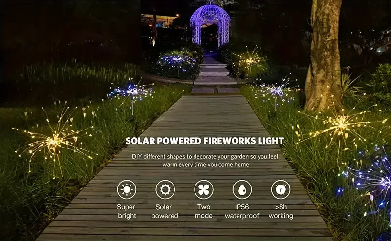 NEW 200LEDs Solar Fireworks Lights Outdoor Waterproof Solar Garden Lights 8 Lighting Modes With Remote Control Decorations Light