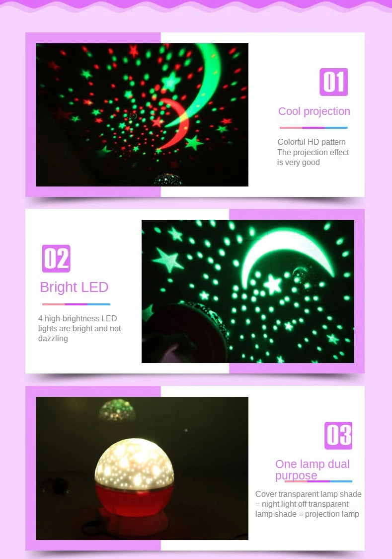 Galaxy Projector Starry Sky Rotating LED Night Light Planetarium Children Bedroom Star Night Lights Moon Light Kids Gift Lamp