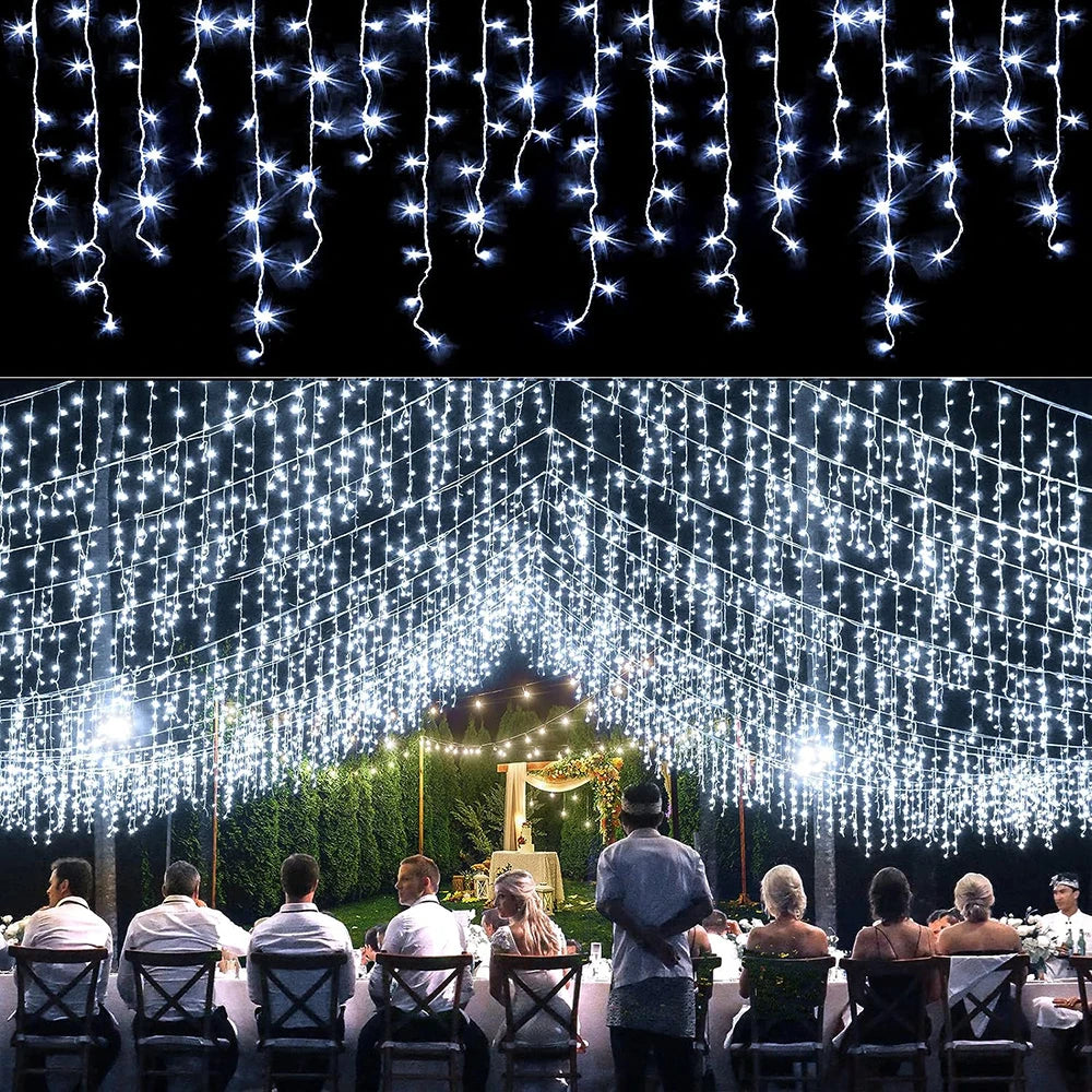 3.5M/7.5M Solar Curtain Icicle Light Outdoor Eaves Decor String Lights Garden Party Yard Christmas Decoration holiday Garlands