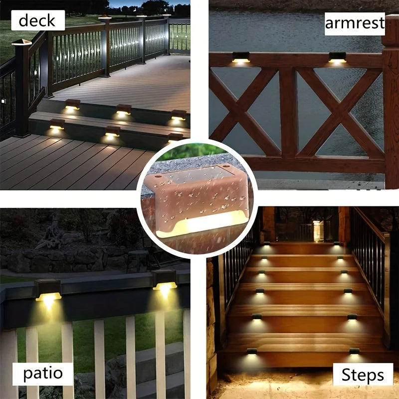 4Pack LED Solar Stair Light Lamp Waterproof Passage Courtyard Guardrail Step Night Light for Outdoor Garden Borders Terrace