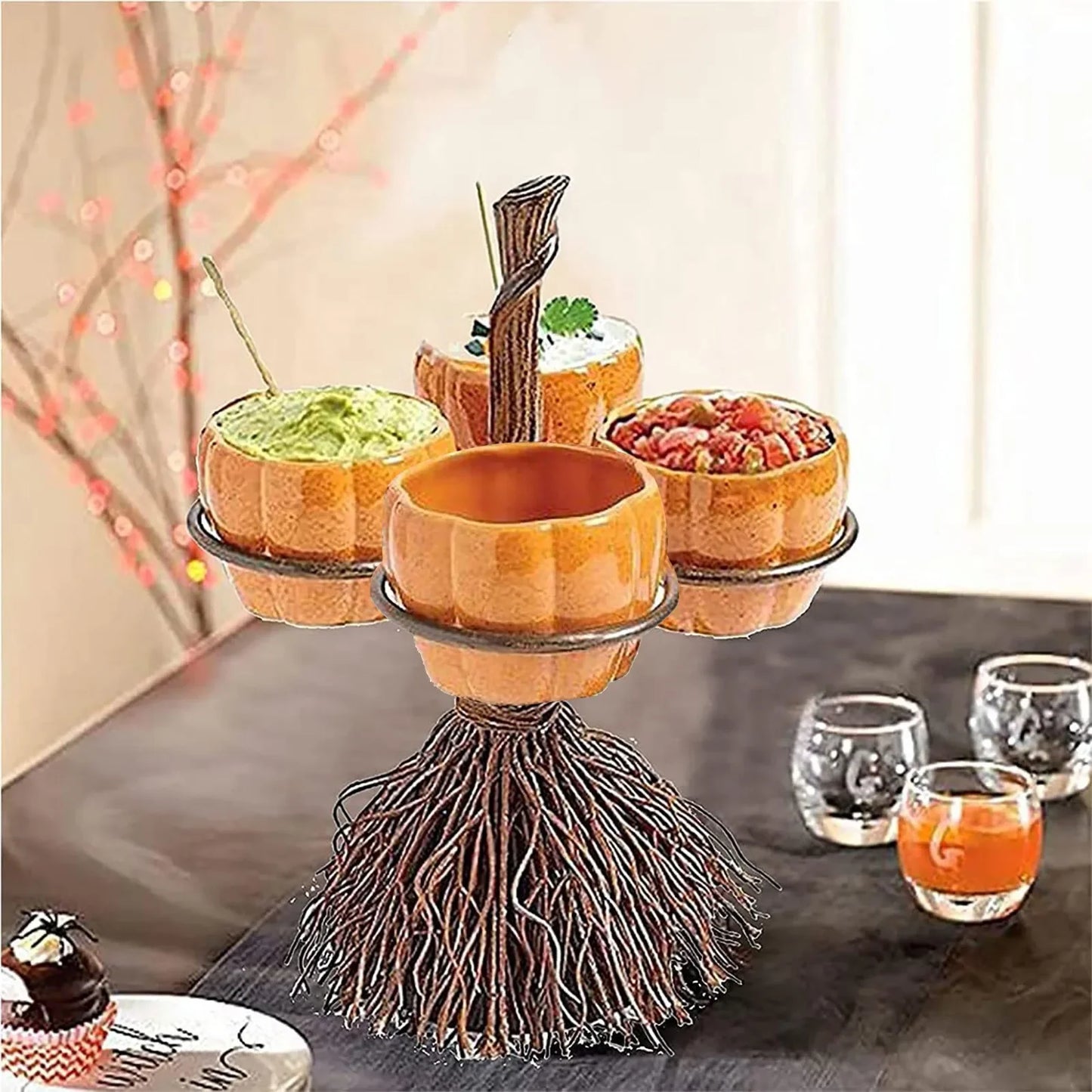 Halloween Pumpkin Snack Plates Rack Witch Bowl Cake Stand Dessert Fruit Dishes Party Buffet Display Tray Desktop Decoration