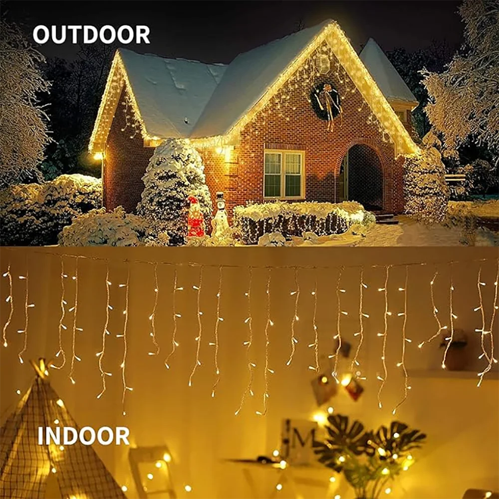 3.5M/7.5M Solar Curtain Icicle Light Outdoor Eaves Decor String Lights Garden Party Yard Christmas Decoration holiday Garlands