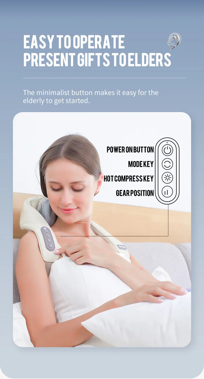 Foreverlily Wireless Neck And Back Massager Neck And Shoulder Kneading Massage Shawl Neck Cervical Relaxing Trapezius Massager