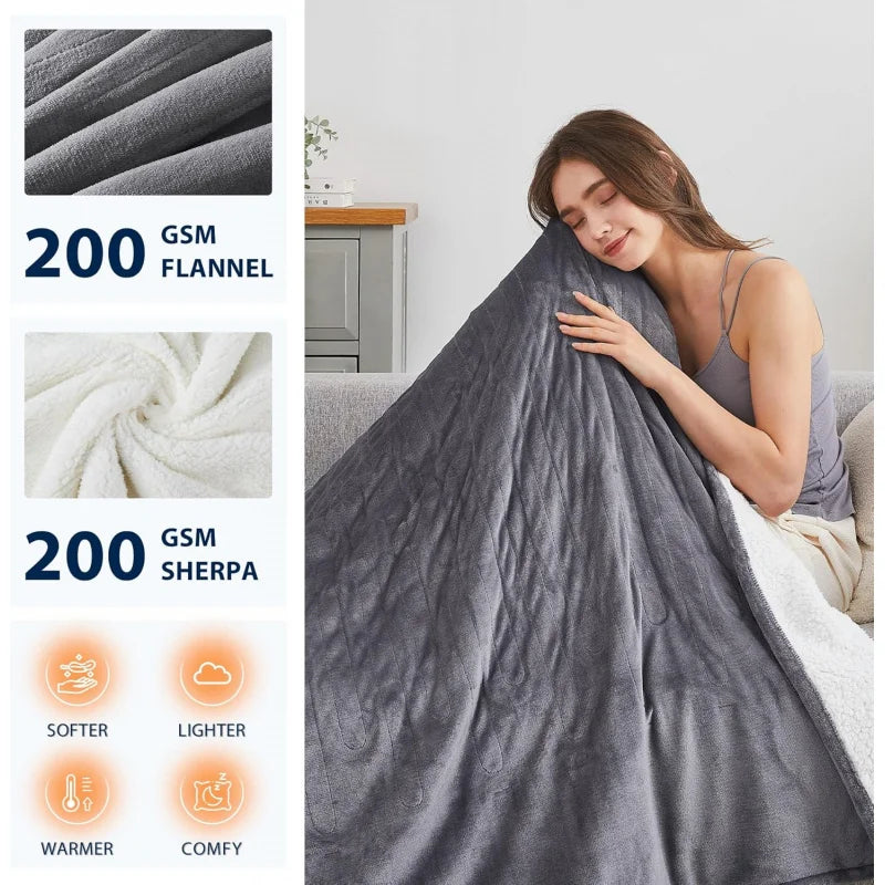 Heated Blanket Electric Throw - 50"x60" Heating Blanket Throw 1/2/4/6/8 Hours Auto-off 10 Heat Level Heat Blanket Over-heat