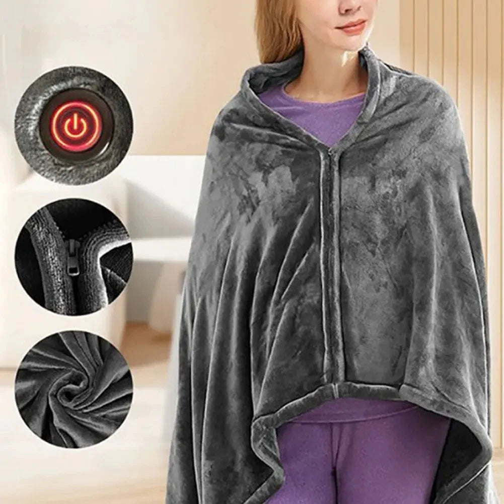 Wearable Heating Electric Blanket Shawl 3 Heated Level Throw Blanket 5v USB Charging Coral Velvet 8 Heated Areas Fast Heating